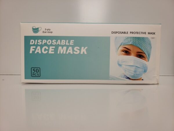 Box of disposable face masks.